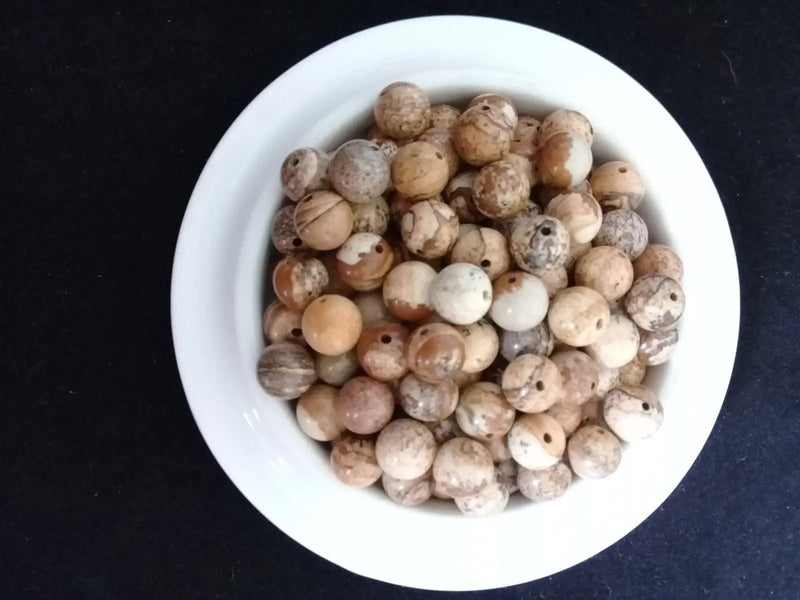 Load image into Gallery viewer, Jaspe paysage d’Uruguay perle Grade A++++ Prix perle à l’unité Diamètre 8mm Jaspe paysage d’Uruguay perles 8mm
