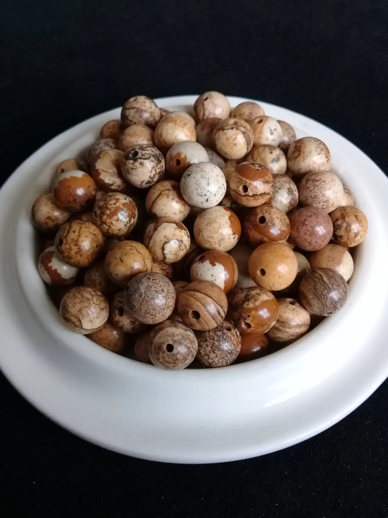 Load image into Gallery viewer, Jaspe paysage d’Uruguay perle Grade A++++ Prix perle à l’unité Diamètre 8mm Jaspe paysage d’Uruguay perles 8mm
