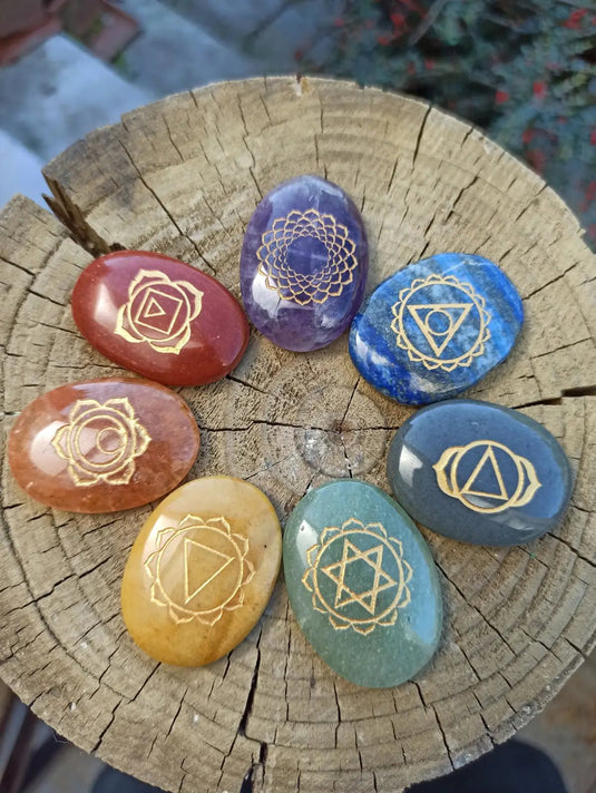 Kit 7 Chakras forme ovale dans son cabochon Kit 7 Chakras forme ovale