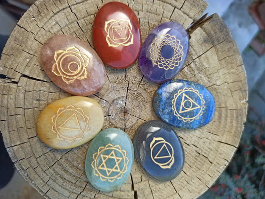 Kit 7 Chakras forme ovale dans son cabochon Kit 7 Chakras forme ovale