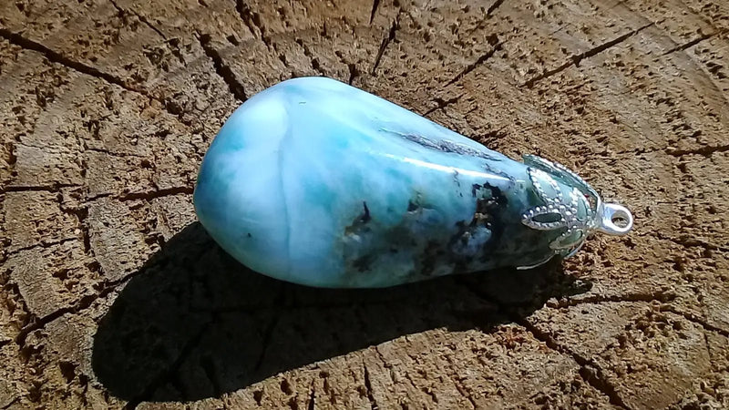 Chargez l'image dans la visionneuse de la galerie, Larimar de République Dominicaine pendentif Grade A ++++ Fourni avec cordon Pendentif Larimar
