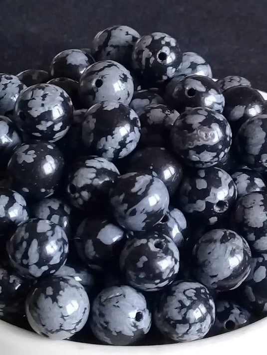 Obsidienne flocon de neige du Mexique Grade A++++ Prix perle à l’unité Diam 8mm Obsidienne flocon de neige perle