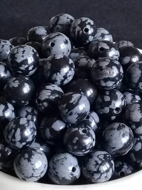 Obsidienne flocon de neige du Mexique Grade A++++ Prix perle à l’unité Obsidienne flocon de neige perle Dans la besace du p'tit Poucet Diam 8mm  