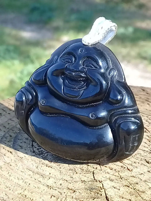 Obsidienne larme d’apache du Mexique Grade A++++ pendentif bouddha bélière argt 925 Pendentif Bouddha en Obsidienne Larme d’Apache