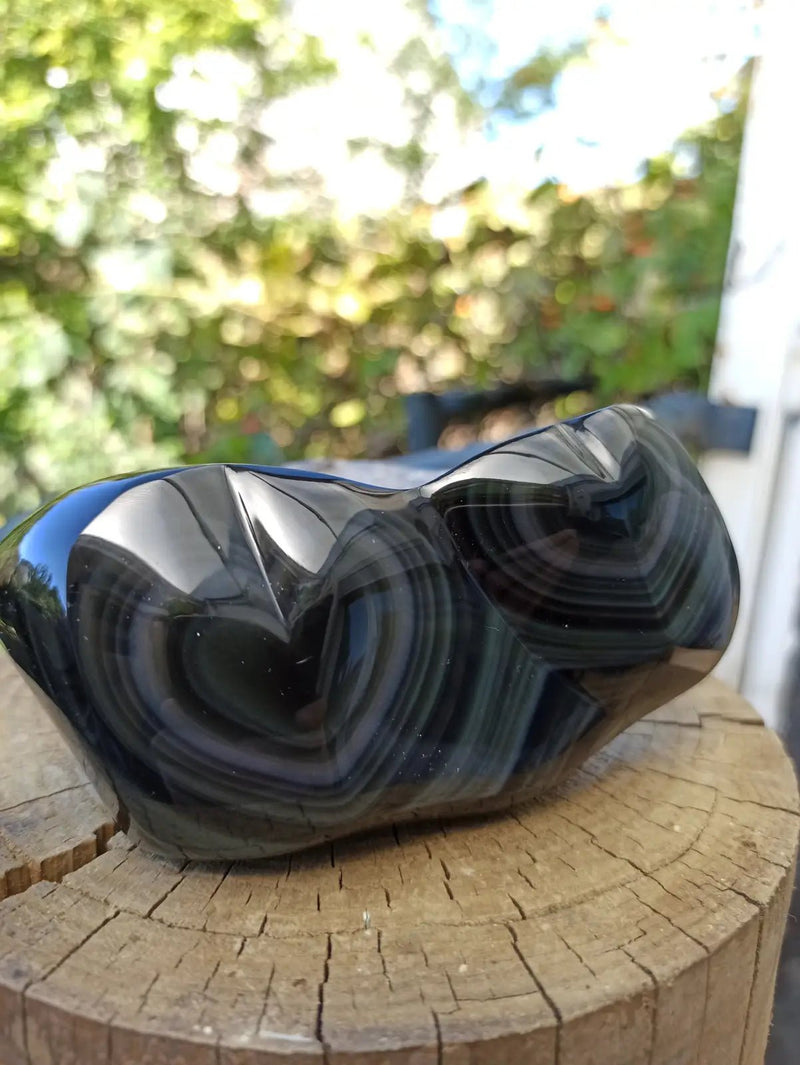 Load image into Gallery viewer, Obsidienne Œil céleste du Mexique double cœur Grade A++++ Cœur Obsidienne Œil céleste
