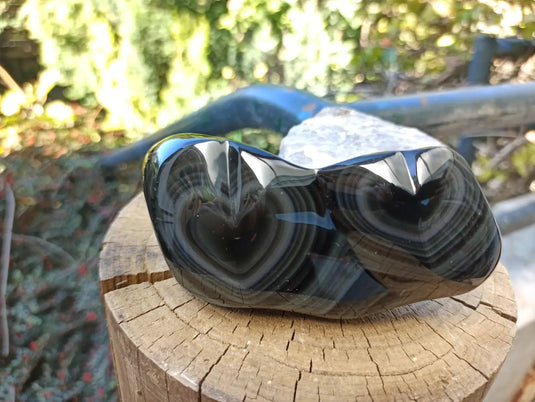 Obsidienne Œil céleste du Mexique double cœur Grade A++++ Cœur Obsidienne Œil céleste