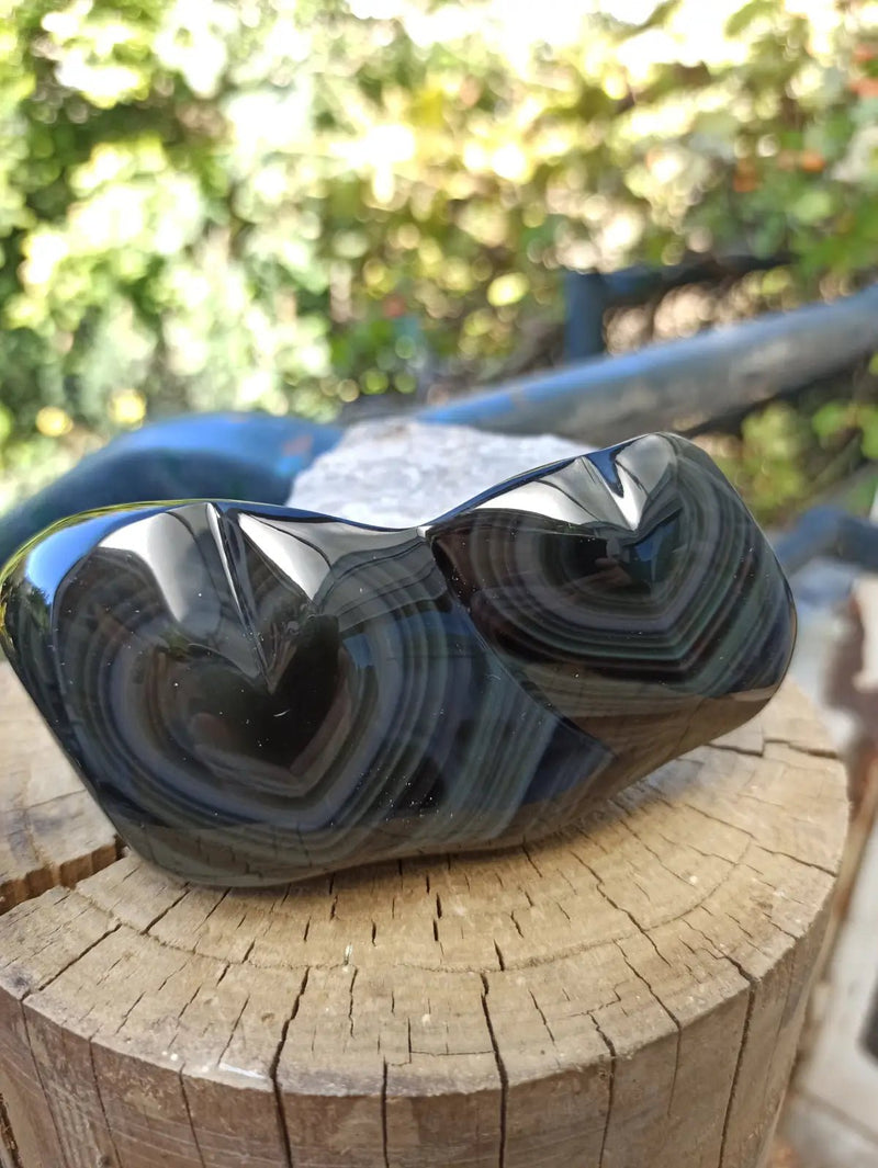 Load image into Gallery viewer, Obsidienne Œil céleste du Mexique double cœur Grade A++++ Cœur Obsidienne Œil céleste
