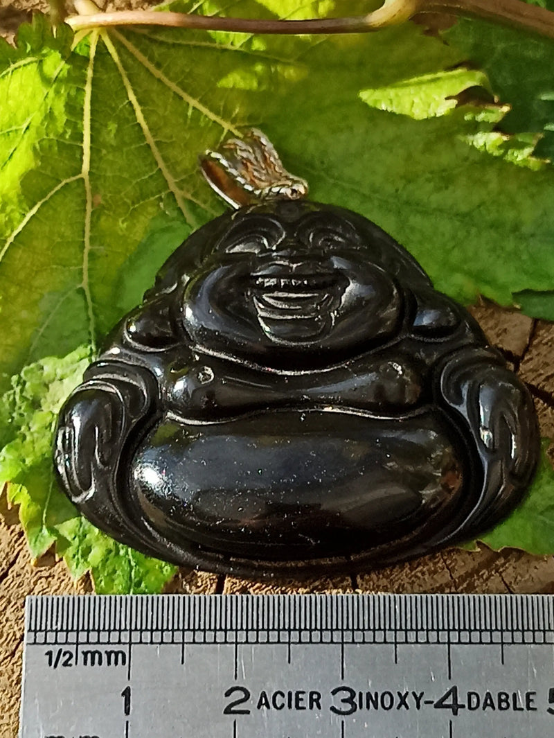 Load image into Gallery viewer, Obsidienne Œil céleste du Mexique pendentif Bouddha Grade A++++ Obsidienne Œil céleste pendentif Bouddha Dans la besace du p&#39;tit Poucet   
