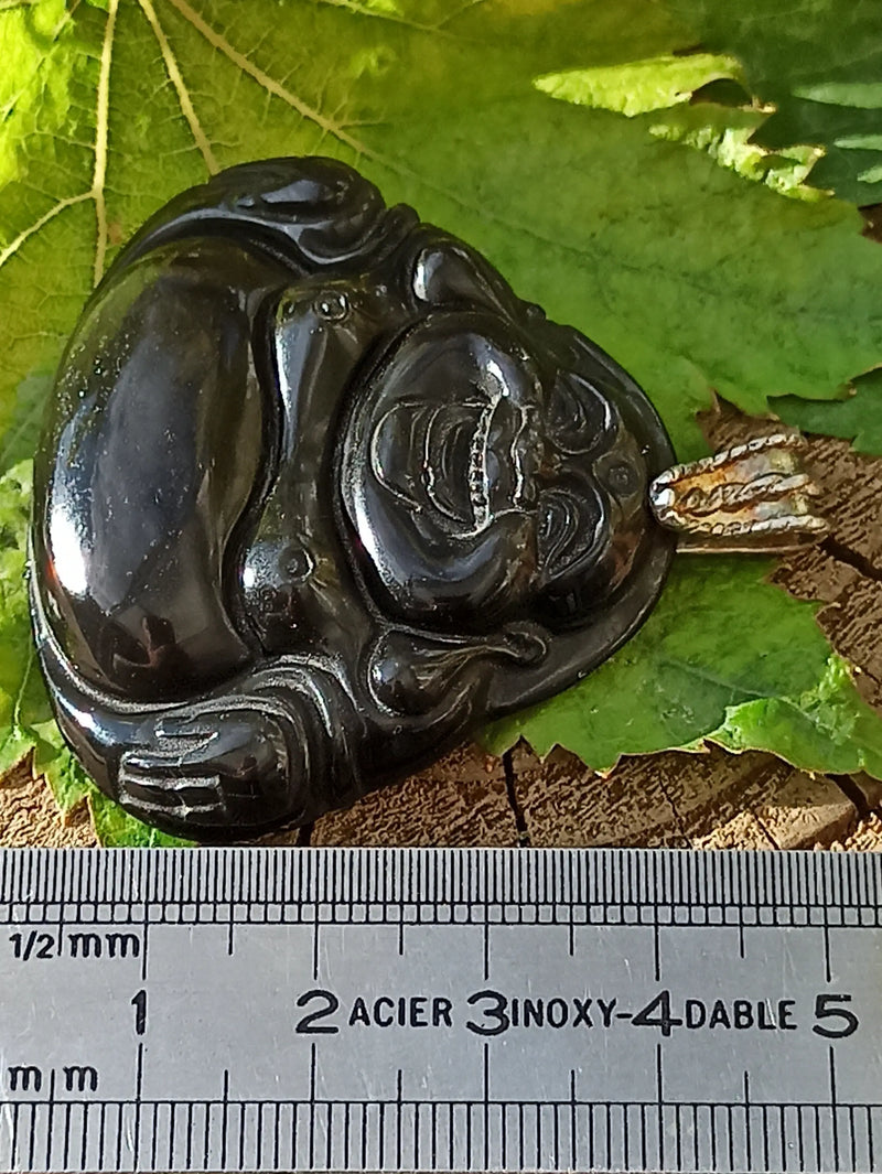 Chargez l&#39;image dans la visionneuse de la galerie, Obsidienne Œil céleste du Mexique pendentif Bouddha Grade A++++ Obsidienne Œil céleste pendentif Bouddha Dans la besace du p&#39;tit Poucet   

