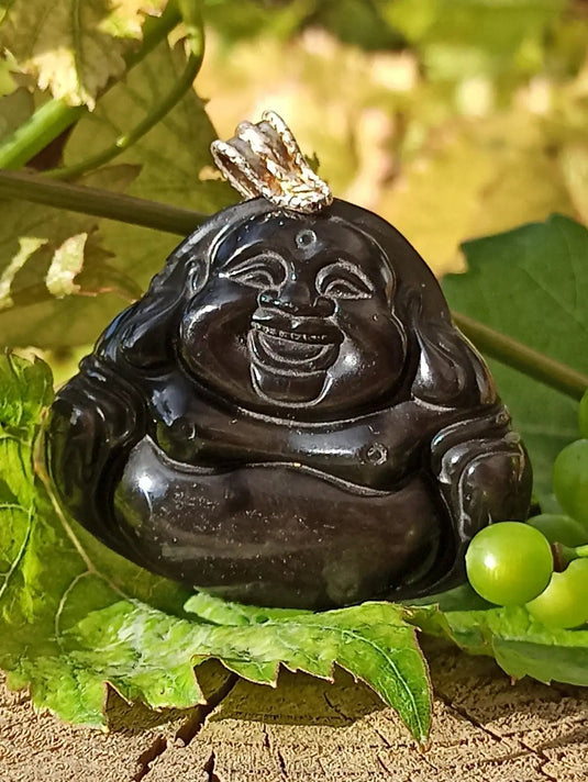 Obsidienne Œil céleste du Mexique pendentif Bouddha Grade A++++ Obsidienne Œil céleste pendentif Bouddha