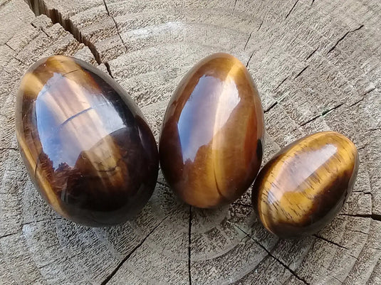 Œuf ’ Tantra Yoni ’ en Œil de tigre du Brésil Grade A ++++ Kit 3 tailles Œuf ’ Tantra Yoni ’ en Œil de tigre du Brésil Kit 3 tailles