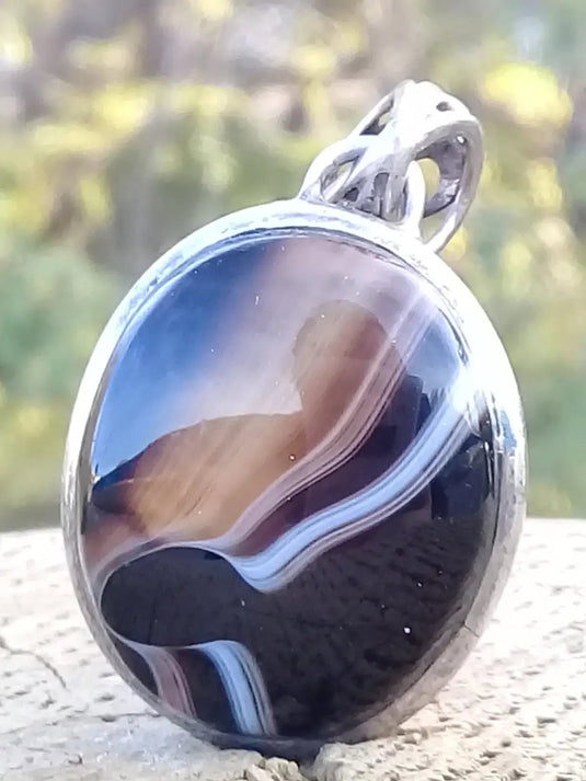 Onyx noire du Brésil pendentif sur Argent 925 Grade A++++ Fourni avec cordon Onyx noire du Brésil pendentif Argent 925