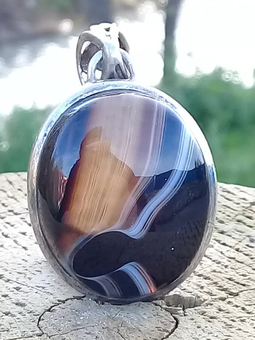 Onyx noire du Brésil pendentif sur Argent 925 Grade A++++ Fourni avec cordon Onyx noire du Brésil pendentif Argent 925