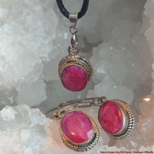 Parure Rubis en Argent Indien - Pendentif & Boucles d’oreilles - Vue 2