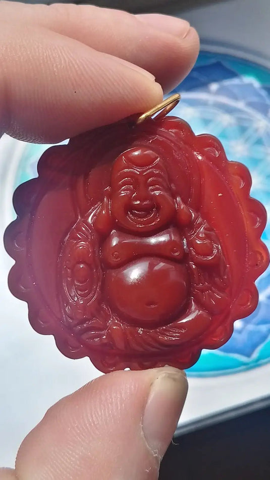 Pendentif Bouddha Cornaline Grade A ++++ aspect brillant (Avec son cordon) Pendentif Bouddha Cornaline