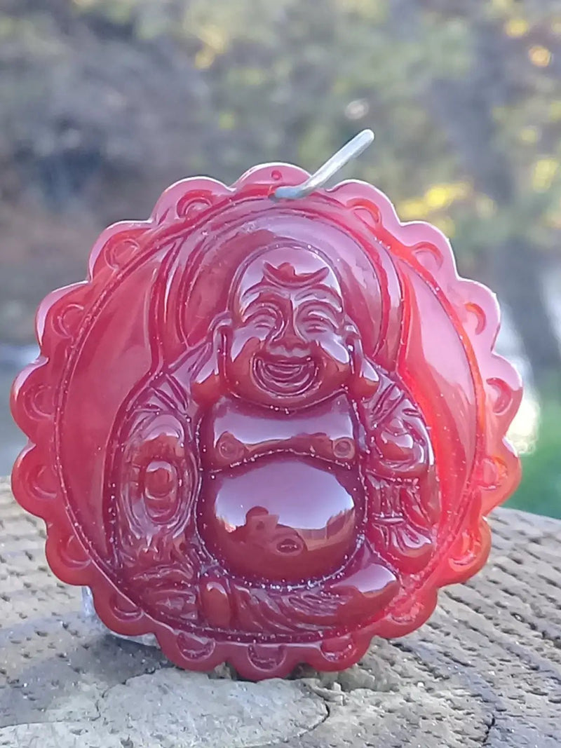 Load image into Gallery viewer, Pendentif Bouddha Cornaline Grade A ++++ aspect brillant (Avec son cordon) Pendentif Bouddha Cornaline
