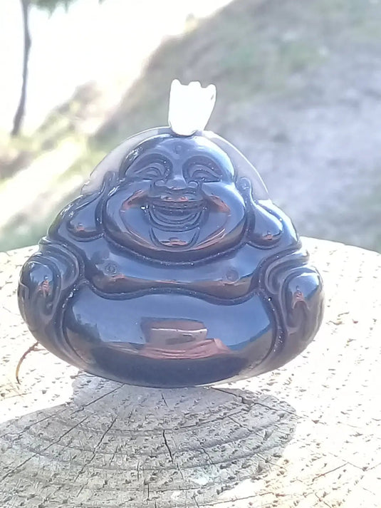 Pendentif Bouddha en Obsidienne Larme d’Apache Grade A ++++ avec bélière en Argent 925 Pendentif Bouddha en Obsidienne Larme d’Apache