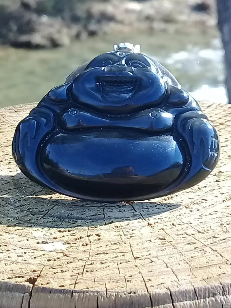 Chargez l'image dans la visionneuse de la galerie, Pendentif Bouddha en Obsidienne Larme d’Apache Grade A ++++ avec bélière en Argent 925 Pendentif Bouddha en Obsidienne Larme d’Apache
