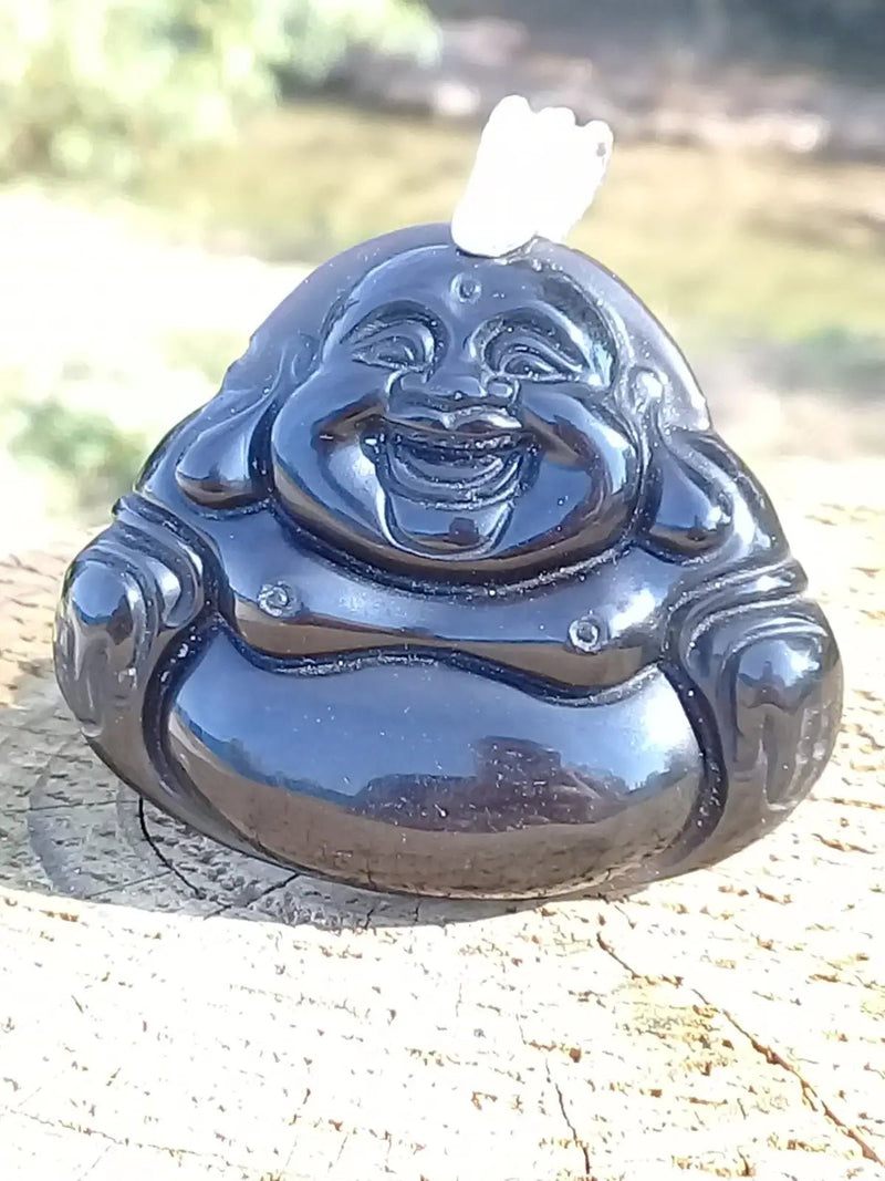 Chargez l'image dans la visionneuse de la galerie, Pendentif Bouddha en Obsidienne Larme d’Apache Grade A ++++ avec bélière en Argent 925 Pendentif Bouddha en Obsidienne Larme d’Apache
