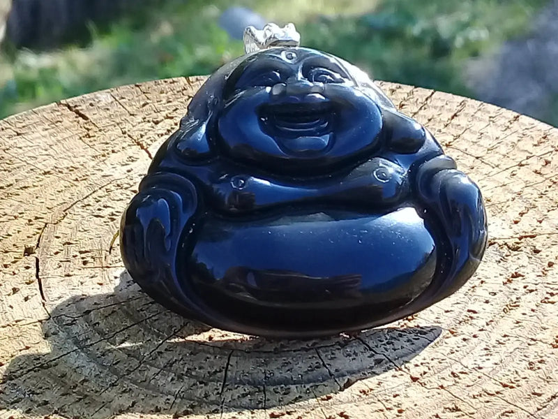 Chargez l'image dans la visionneuse de la galerie, Pendentif Bouddha en Obsidienne Larme d’Apache Grade A ++++ avec bélière en Argent 925 Pendentif Bouddha en Obsidienne Larme d’Apache
