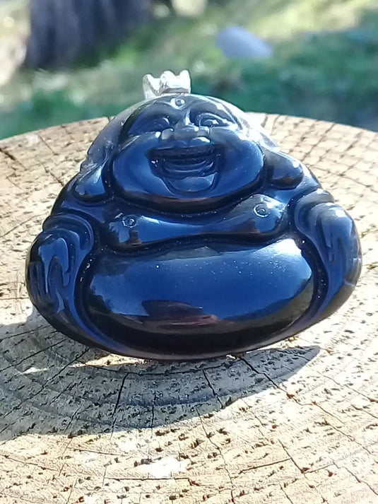 Pendentif Bouddha en Obsidienne Larme d’Apache Grade A ++++ avec bélière en Argent 925 Pendentif Bouddha en Obsidienne Larme d’Apache