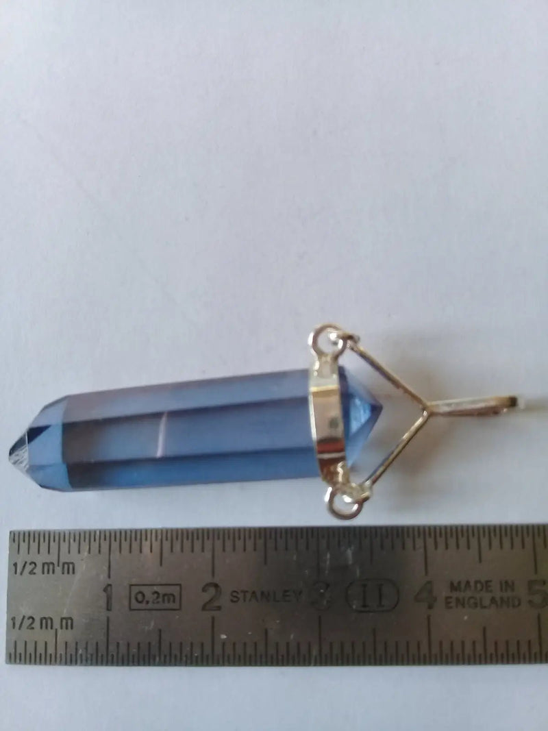 Chargez l&#39;image dans la visionneuse de la galerie, Pendentif en Cristal Aqua-Tanzine-Aura monté sur Argent 925 Grade A ++++ Pendentif en Cristal Aqua-Tanzine-Aura monté sur Argent 925
