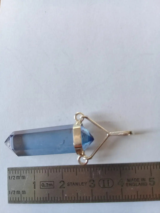 Pendentif en Cristal Aqua-Tanzine-Aura monté sur Argent 925 Grade A ++++ Pendentif en Cristal Aqua-Tanzine-Aura monté sur Argent 925