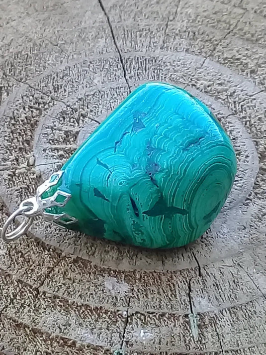Pendentif Malachite Grade A +++ Fourni avec cordon Pendentif Malachite