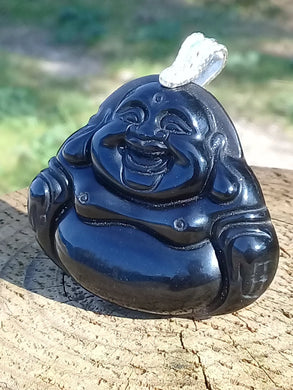 Obsidienne larme d'apache du Mexique Grade A++++ pendentif bouddha bélière argt 925 Pendentif Bouddha en Obsidienne Larme d'Apache Dans la besace du p'tit Poucet (Boutique Officielle)