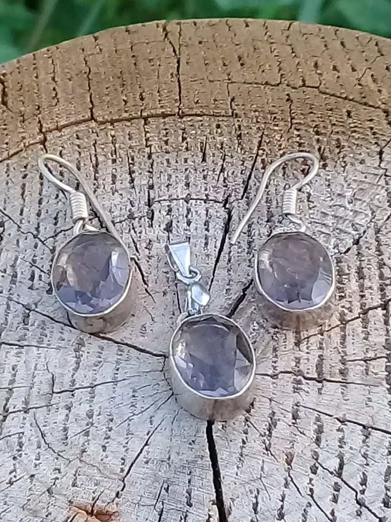 Chargez l'image dans la visionneuse de la galerie, Quartz fumé parure Grade A ++++ montée sur argent 925 (Fourni avec cordon) Quartz fumé parure
