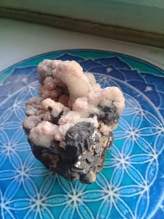 Rhodochrosite cristallisée et Galène brute Grade A ++++ pièce de Collection Rhodochrosite cristallisée Galène brute