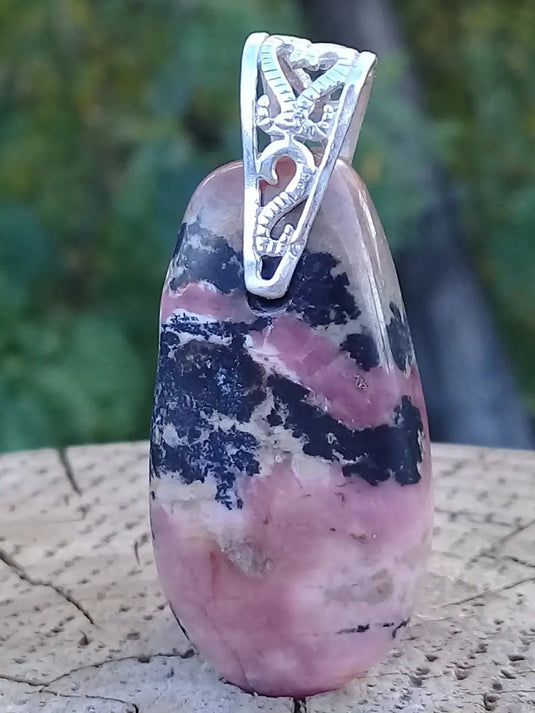 Rhodonite d’Argentine pendentif Grade A ++++ (fourni avec cordon) Rhodonite pendentif