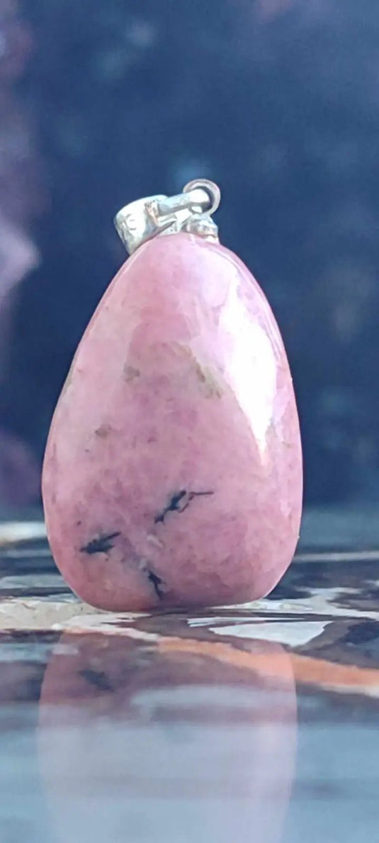 Rhodonite d’Argentine pendentif Grade A++++ monté argt925 (fourni avec cordon) Rhodonite pendentif bélière Argent 925