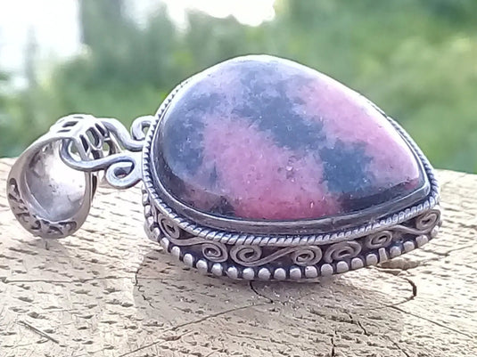 Rhodonite d’Argentine pendentif Grade A ++++ monté sur Argt Rhodié Rhodonite pendentif sur Argt Rhodié