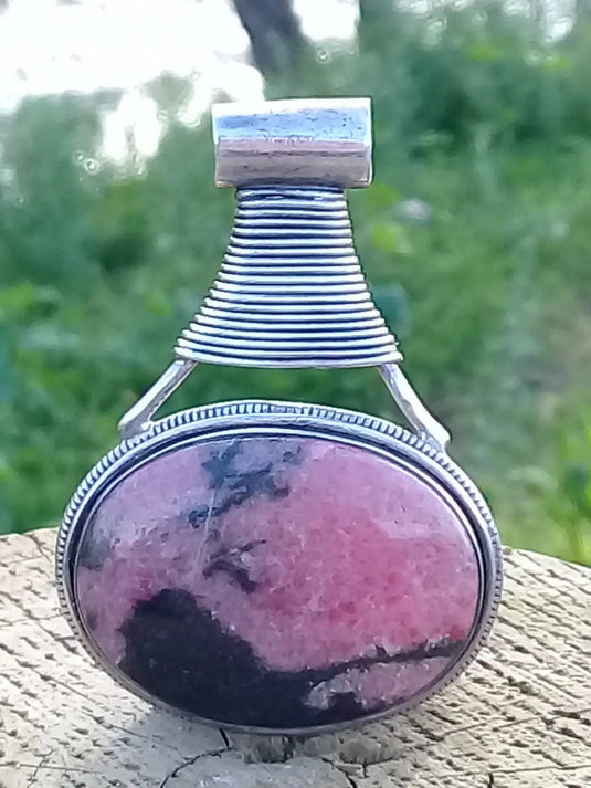 Rhodonite d’Argentine pendentif Grade A ++++ monté sur Argt Rhodié Rhodonite pendentif sur Argt Rhodié