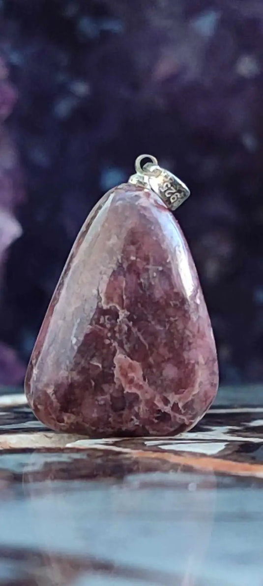 Rhodonite du Pérou pendentif Grade A++++ monté Argt925 (fourni avec cordon) Rhodonite pendentif bélière Argent 925