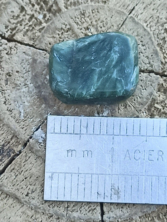 Séraphinite de Russie ’Lac Baïkal’ pierre roulée Grade A++++  Dans la besace du p'tit Poucet   