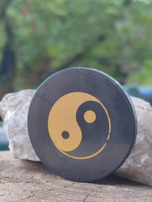 Shungite plaque de protection aimantée imprimée ’Yin-Yang’ Ø5cm x 0.5cm Shungite plaque aimantée pour appareils multimédia