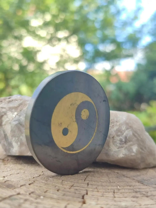 Shungite plaque de protection aimantée imprimée ’Yin-Yang’ Ø5cm x 0.5cm Pl2 Shungite plaque aimantée pour appareils multimédia