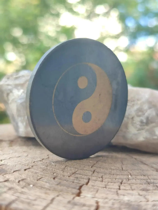 Shungite plaque de protection aimantée imprimée ’Yin-Yang’ Ø5cm x 0.5cm Pl3 Shungite plaque aimantée pour appareils multimédia