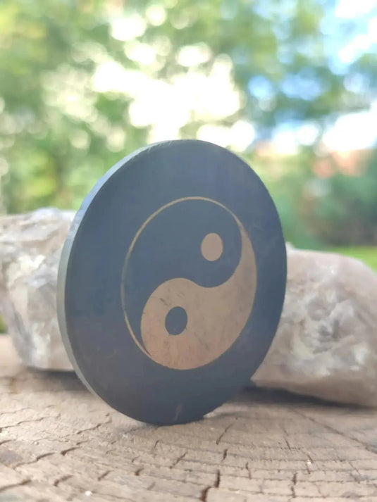 Shungite plaque de protection aimantée imprimée ’Yin-Yang’ Ø5cm x 0.5cm Pl4 Shungite plaque aimantée pour appareils multimédia