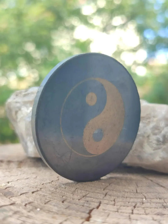 Shungite plaque de protection aimantée imprimée ’Yin-Yang’ Ø5cm x 0.5cm Pl5 Shungite plaque aimantée pour appareils multimédia