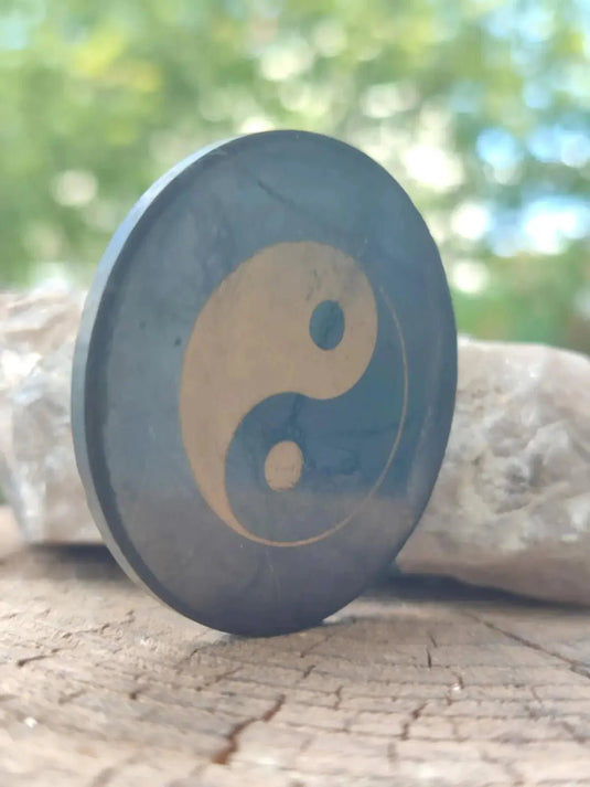 Shungite plaque de protection aimantée imprimée ’Yin-Yang’ Ø5cm x 0.5cm Pl7 Shungite plaque aimantée pour appareils multimédia