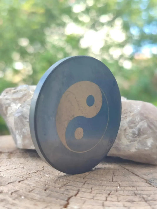 Shungite plaque de protection aimantée imprimée ’Yin-Yang’ Ø5cm x 0.5cm Pl9 Shungite plaque aimantée pour appareils multimédia