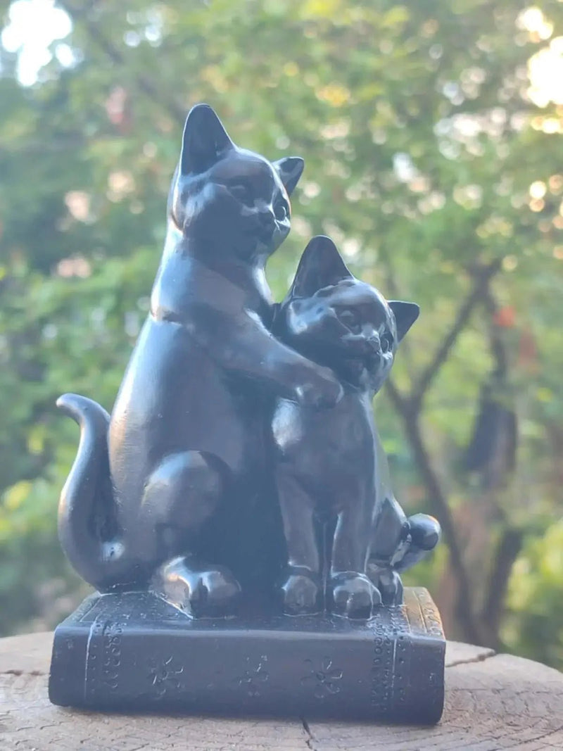 Chargez l&#39;image dans la visionneuse de la galerie, Shungite Sculpture Chats sur grimoire: Décorer tout en protégeant votre habitat Shungite Sculpture Chatons sur Livre Ancien
