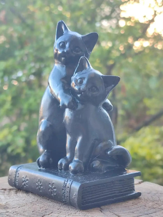 Shungite Sculpture Chats sur grimoire: Décorer tout en protégeant votre habitat Shungite Sculpture Chatons sur Livre Ancien