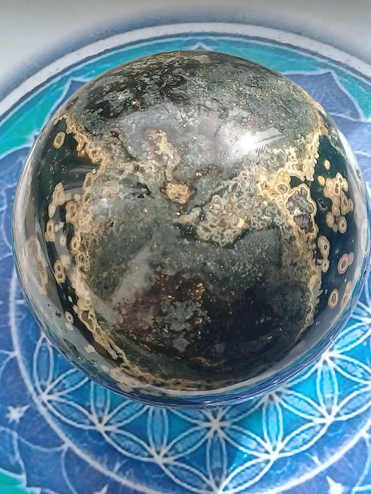 Sphère Jaspe Orbiculaire Grade A ++++ Diamètre 9cm Sphère Jaspe Orbiculaire