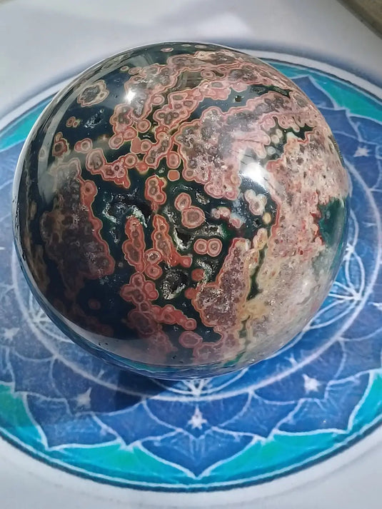 Sphère Jaspe Orbiculaire Grade A ++++ Diamètre 9cm Sphère Jaspe Orbiculaire