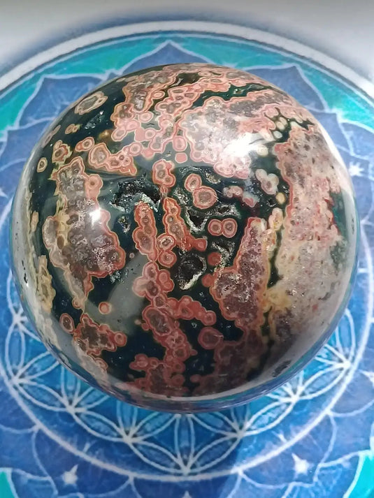 Sphère Jaspe Orbiculaire Grade A ++++ Diamètre 9cm Sphère Jaspe Orbiculaire
