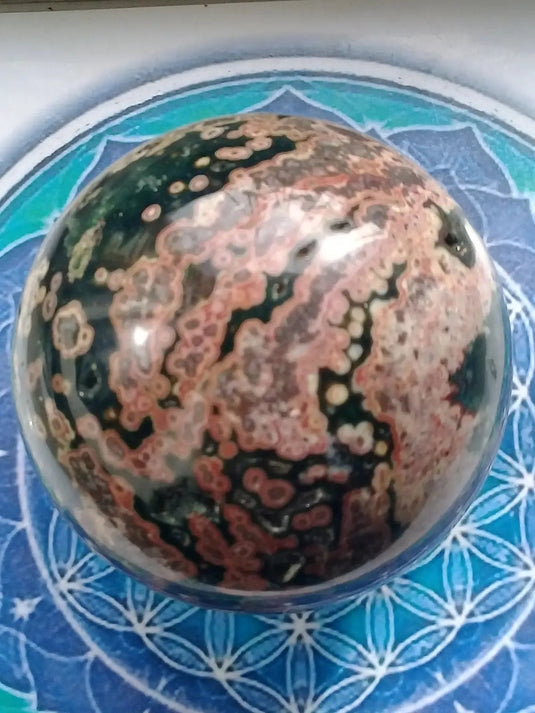 Sphère Jaspe Orbiculaire Grade A ++++ Diamètre 9cm Sphère Jaspe Orbiculaire